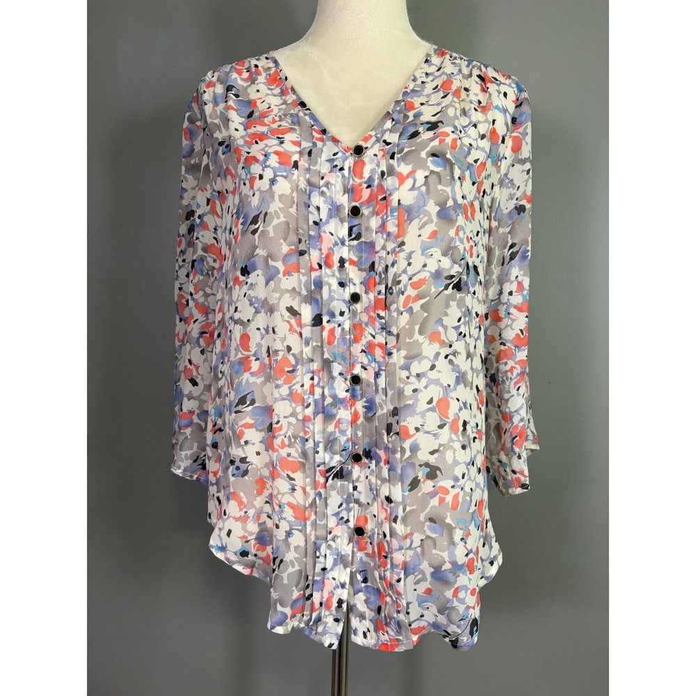 Yumi Kim Silk Floral Blouse S Roll Tab‎ Pintuck Work Preppy Lightweight Feminine